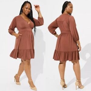 Torrid Brown Knit Surplice Tiered Dress Root Beer Womens Size 3X Bohemian 2023